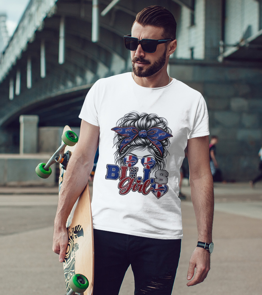 Buffalo Bills Girl Messy Bun Sunglasses BILLS Girl T-Shirt