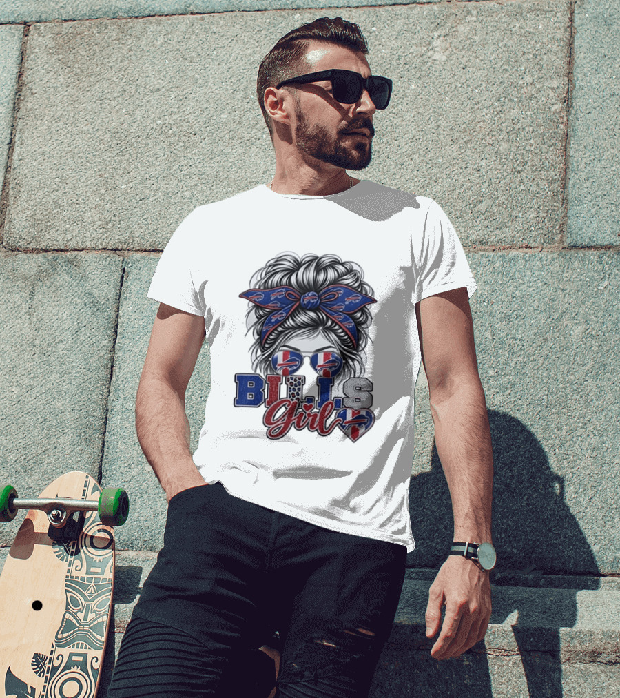 Buffalo Bills Girl Messy Bun Sunglasses BILLS Girl T-Shirt