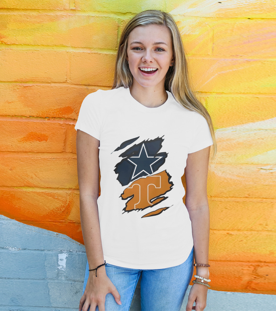 Dallas Cowboys Star Tennessee Volunteers Logo Ripped Effect T-Shirt