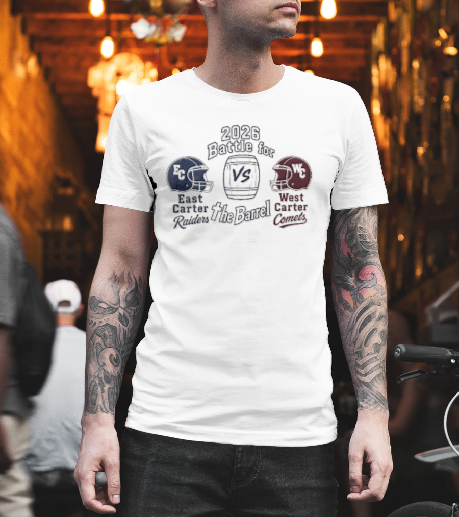 2026 Battle For The Barrel East Carter Raiders Vs West Carter Comets Football Helmets T-Shirt