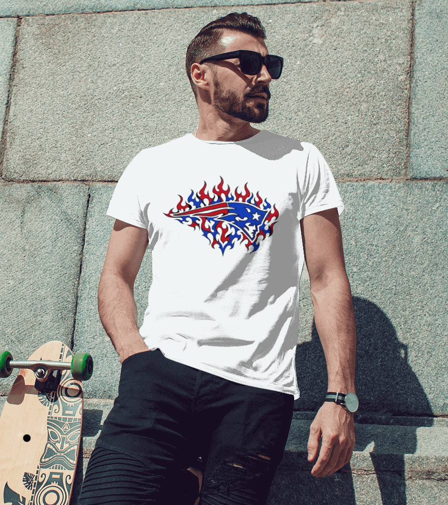 New England Patriots Flaming Blue And Red Sports Team T-Shirt