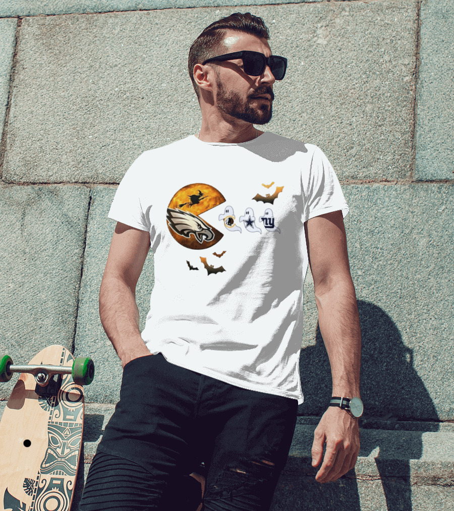Philadelphia Eagles Pac Man Halloween Washington Commanders Cowboys Giants Ghosts T-Shirt