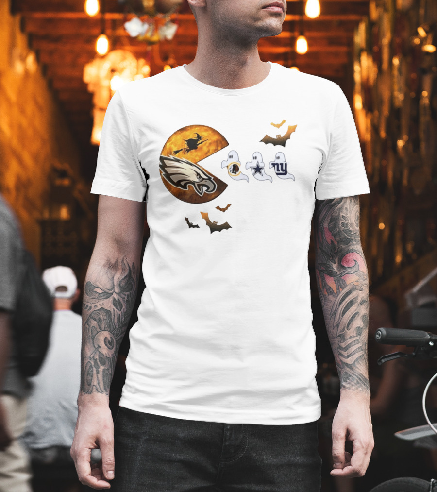 Philadelphia Eagles Pac Man Halloween Washington Commanders Cowboys Giants Ghosts T-Shirt