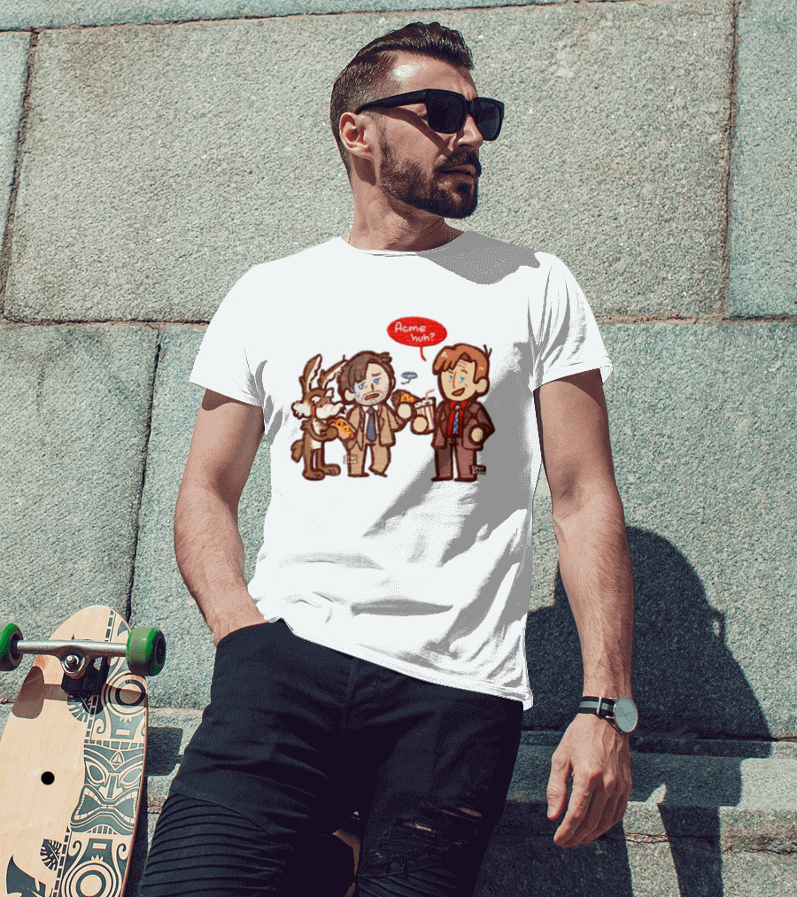 Wile E Coyote Saul Goodman Jimmy McGill Acme Huh Yeah Pizza Milkshake Cartoon Character Collaboration T-Shirt