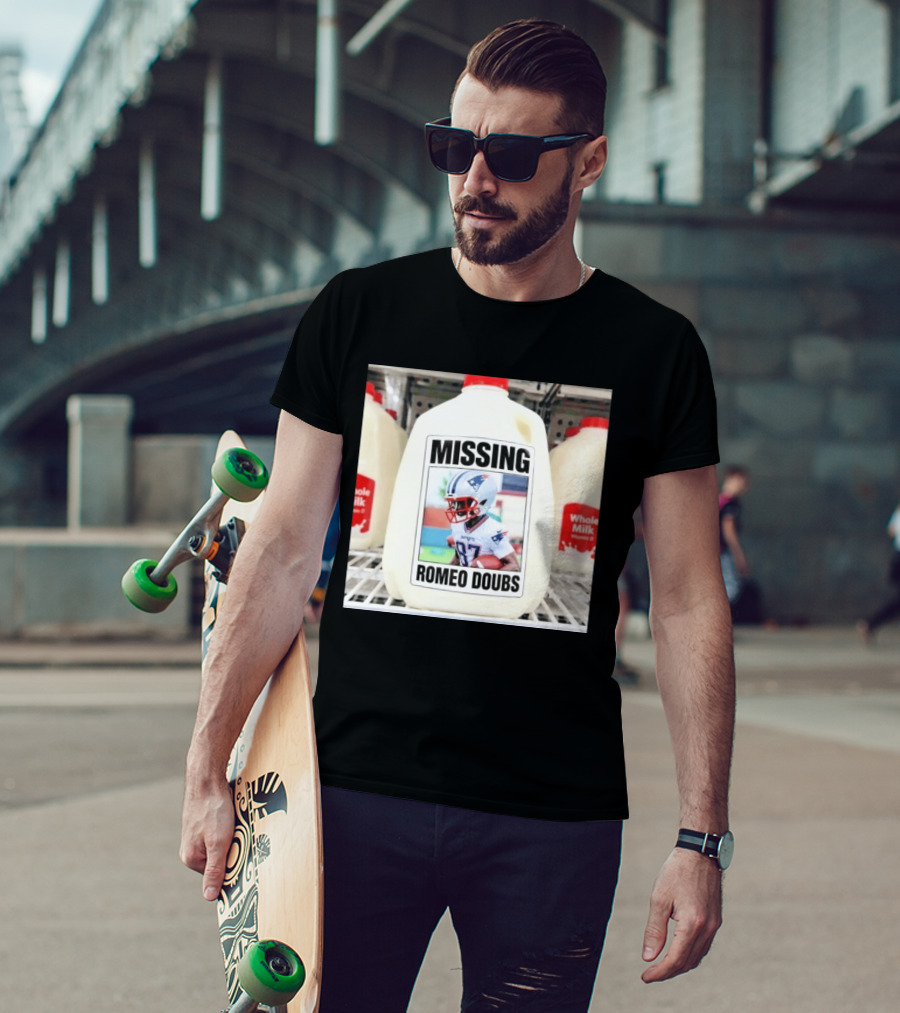 Missing Romeo Doubs Football Milk Carton With Patriots Helmet Image T-Shirt