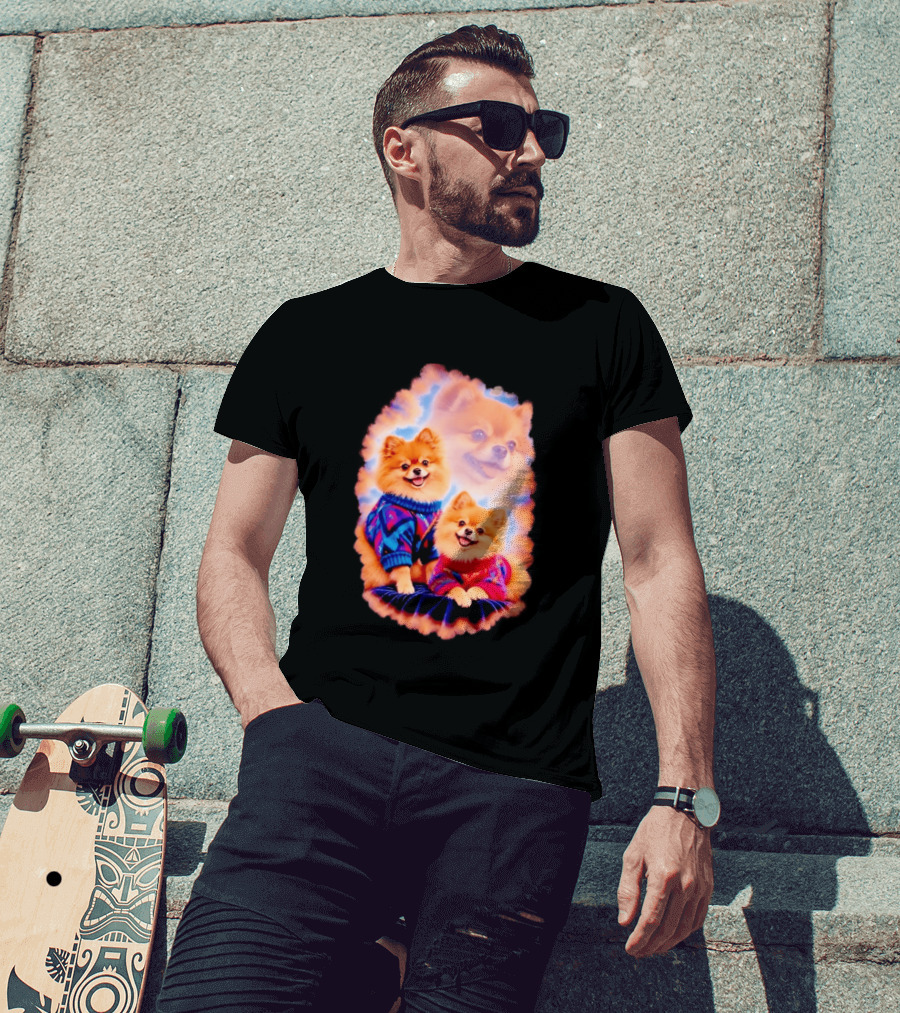 Pomeranian Puppies Cozy Sweaters Neon Pastel Vibe T-Shirt