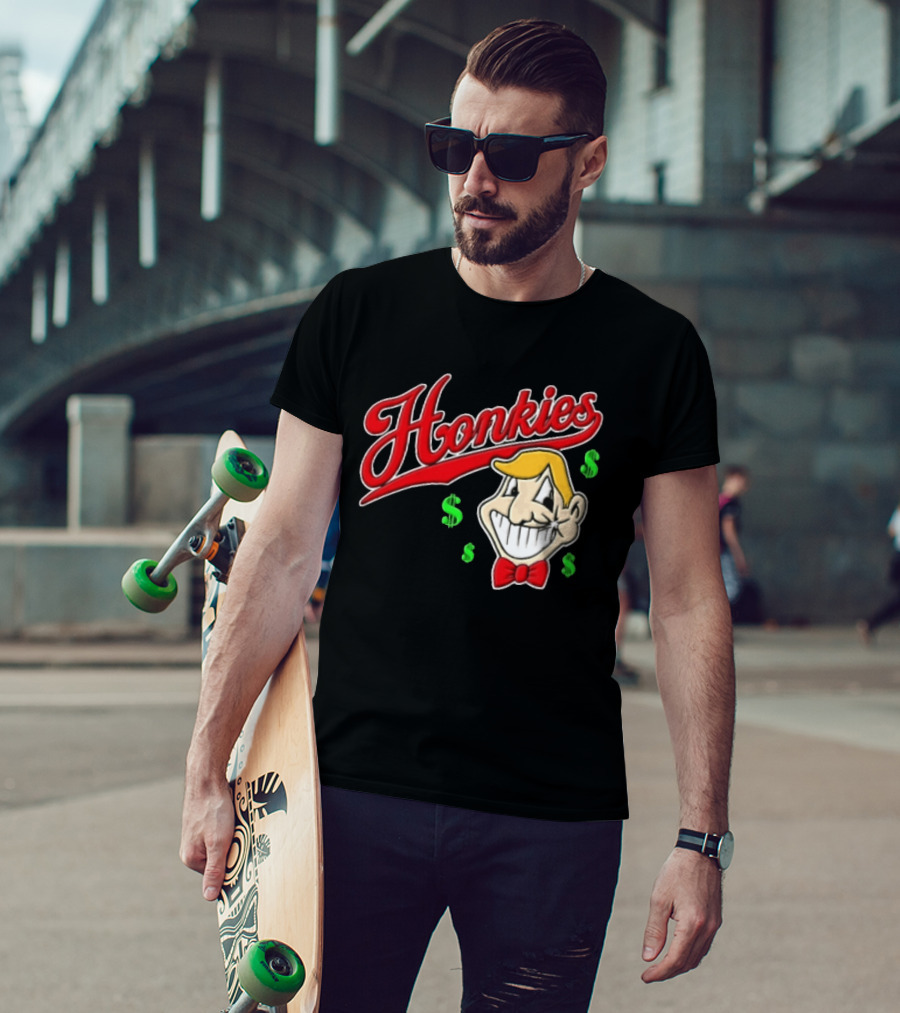 Honkies Red Script Cartoon Blond Man Dollar Signs T-Shirt