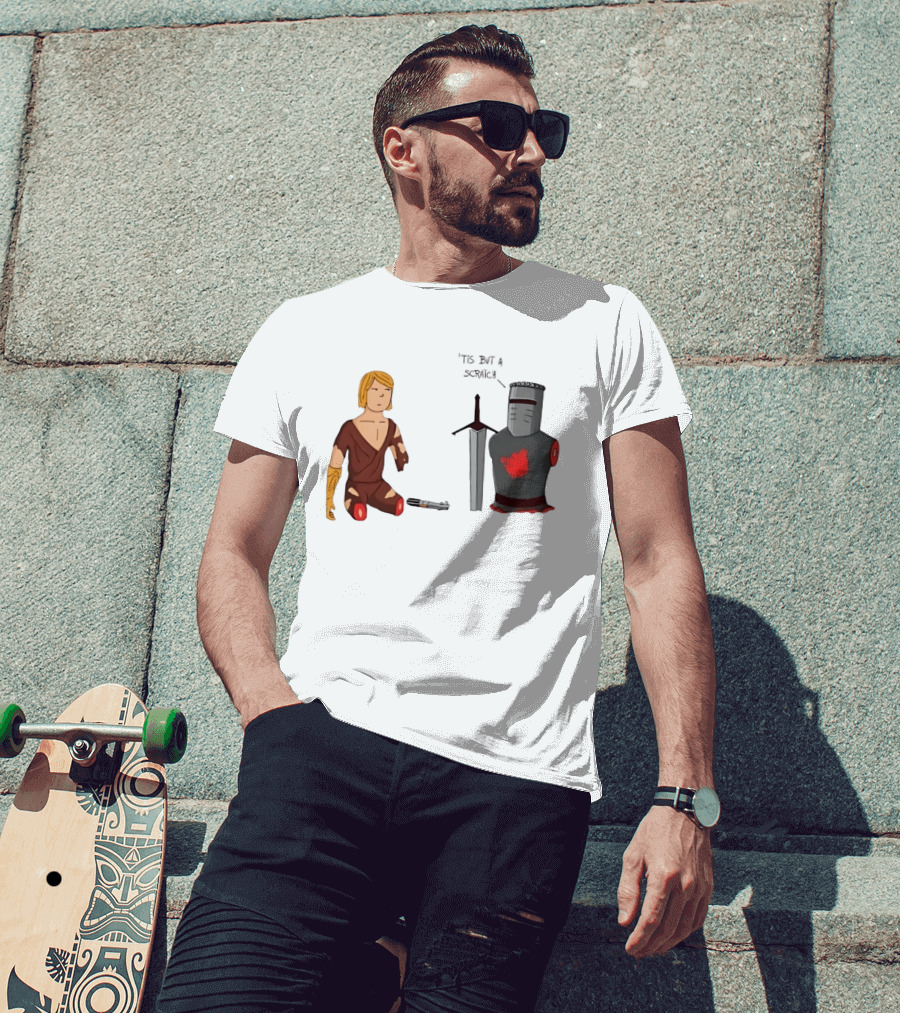 Anakin Skywalker And The Black Knight 'Tis But A Scratch Crossover Humor T-Shirt