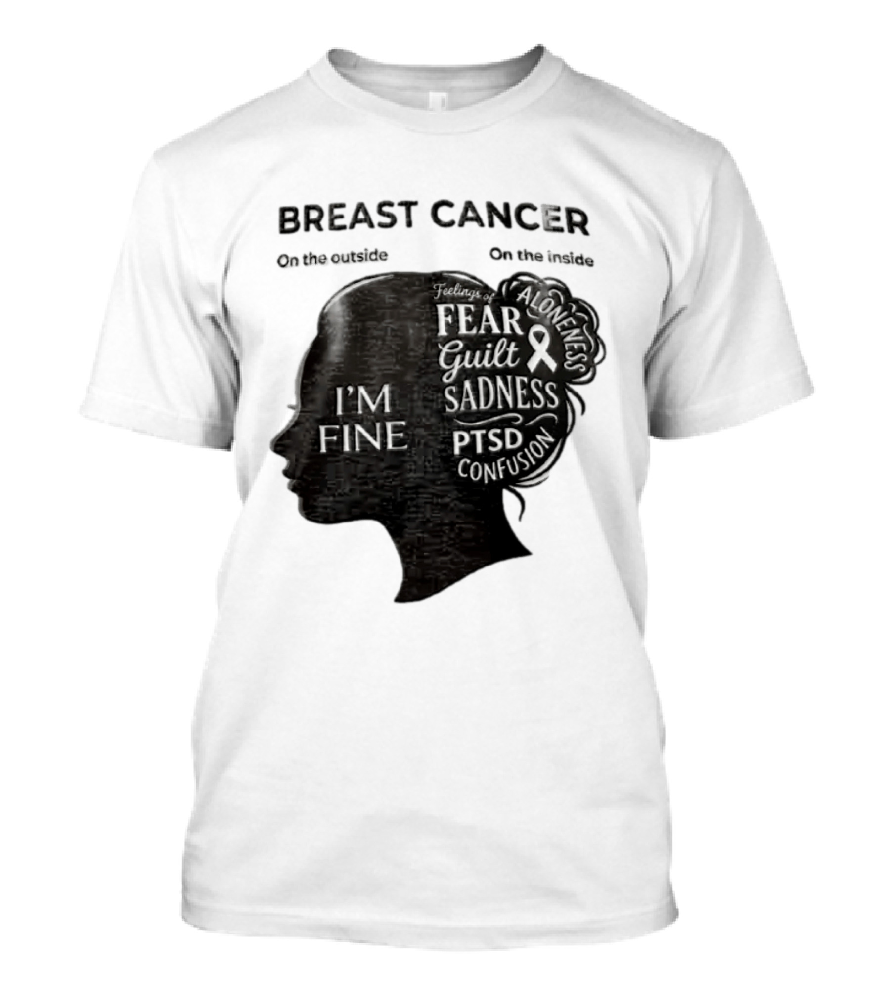 Breast Cancer Awareness I'm Fine On The Outside Fear Guilt Sadness PTSD Aloneness Confusion T-Shirt