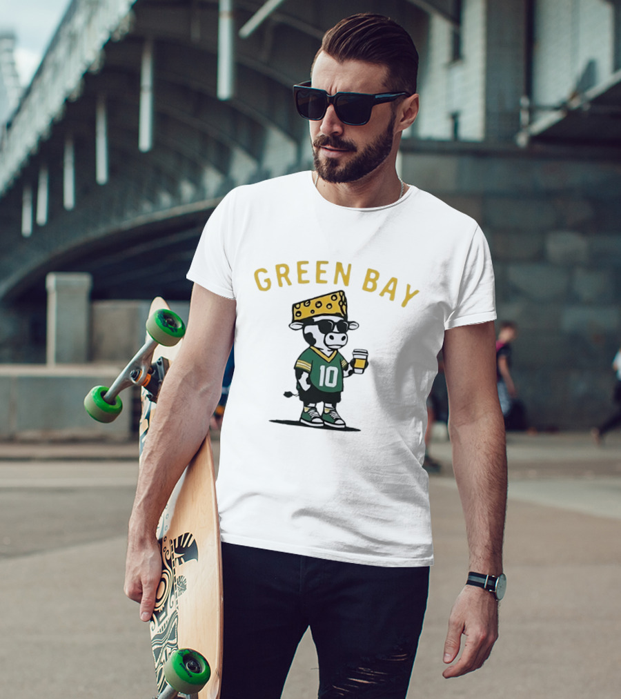 Green Bay Cow Wearing Cheesehead And Number 10 Jersey T-Shirt