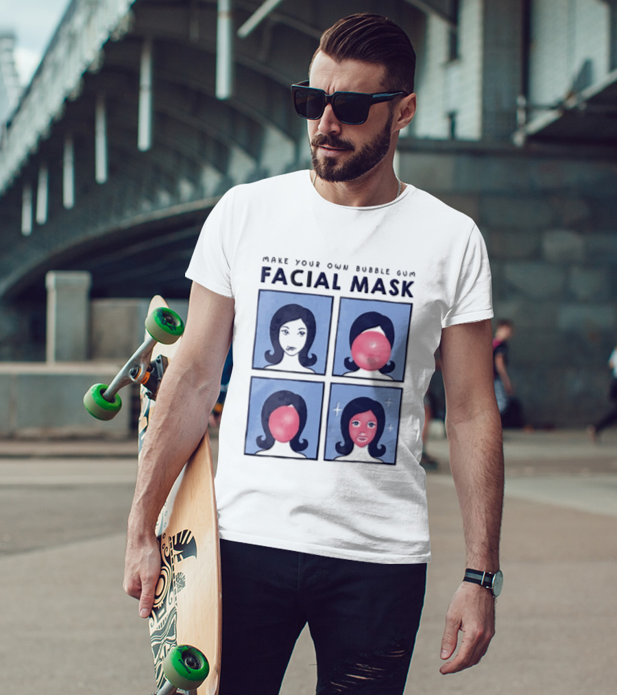 Make Your Own Bubble Gum Facial Mask Comic Woman Four Panel Pink Pop T-Shirt