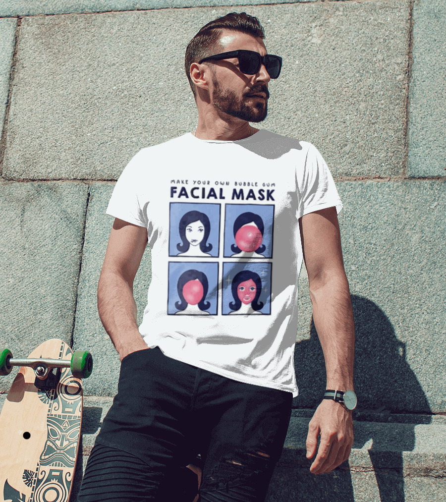 Make Your Own Bubble Gum Facial Mask Comic Woman Four Panel Pink Pop T-Shirt