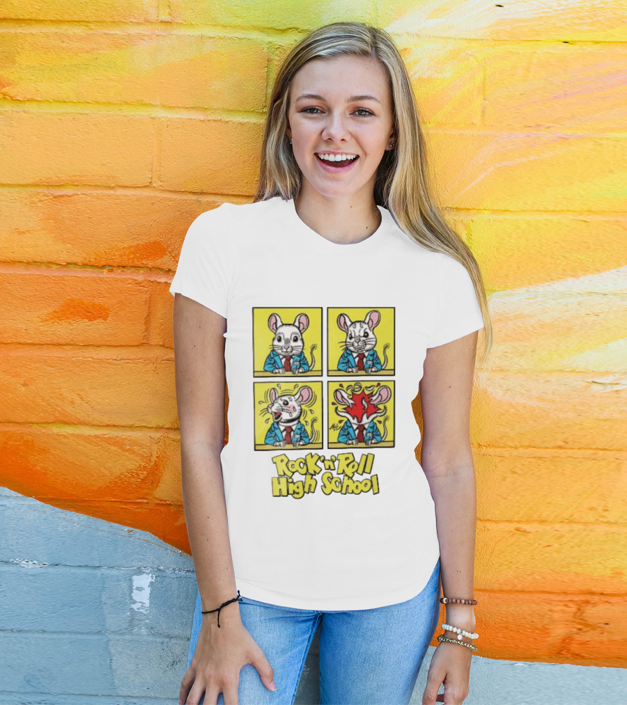 Rock N Roll High School Comic Mouse Head Explosion Cartoon Panels T-Shirt