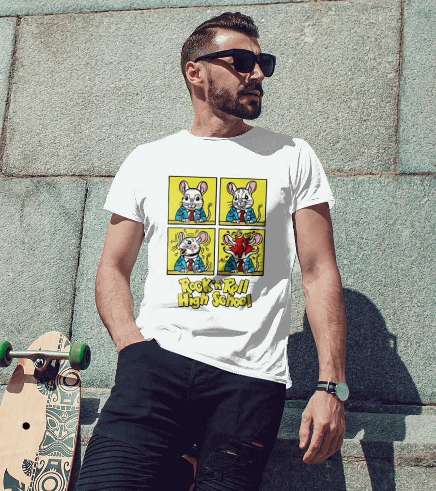 Rock N Roll High School Comic Mouse Head Explosion Cartoon Panels T-Shirt