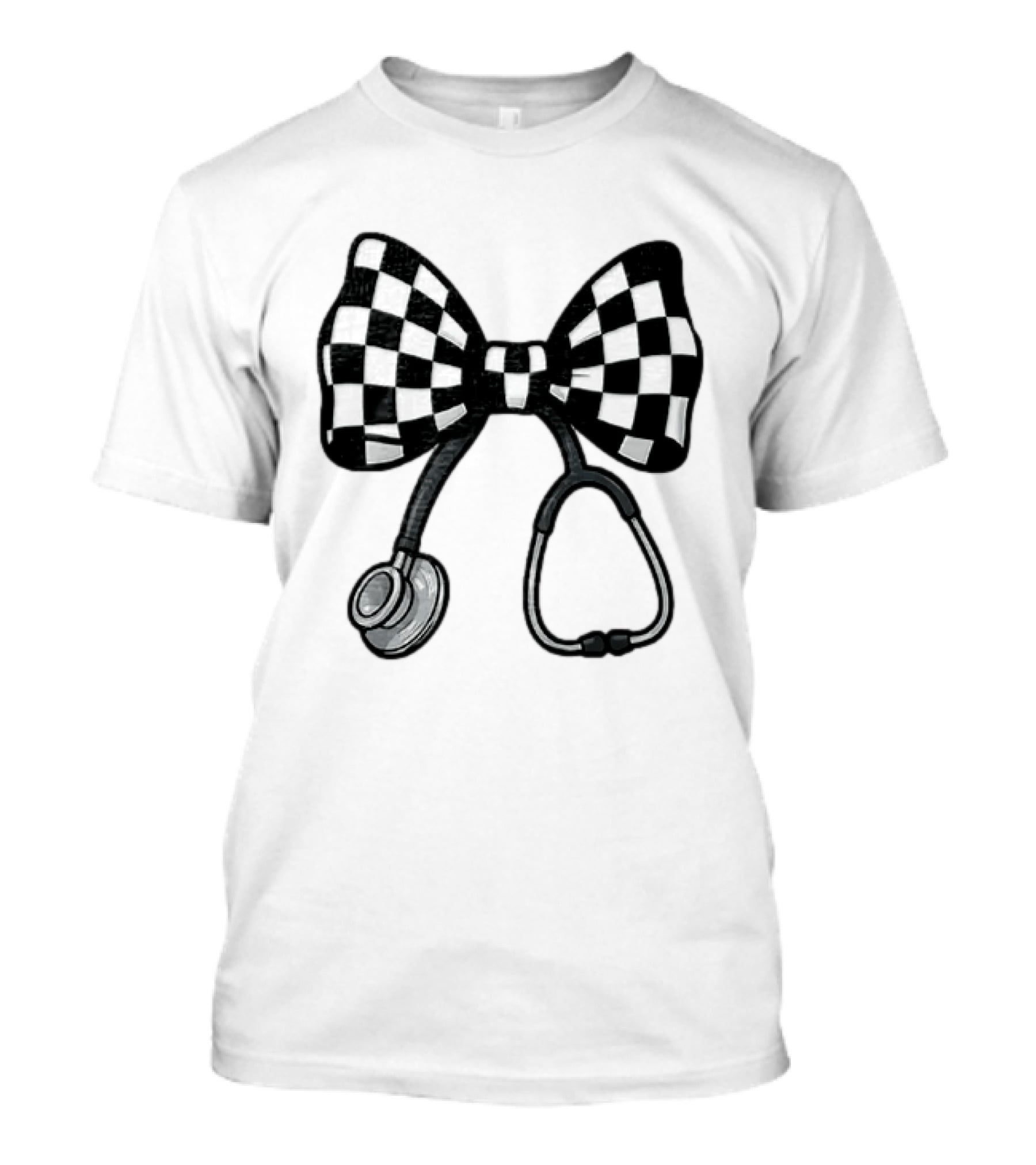 Checkered Bow Stethoscope Medical Nurse T-Shirt