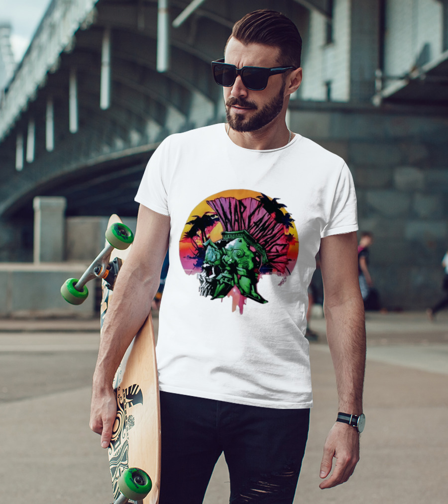 Warcraft Skull Spartan Helmet Tropical Sunset T-Shirt