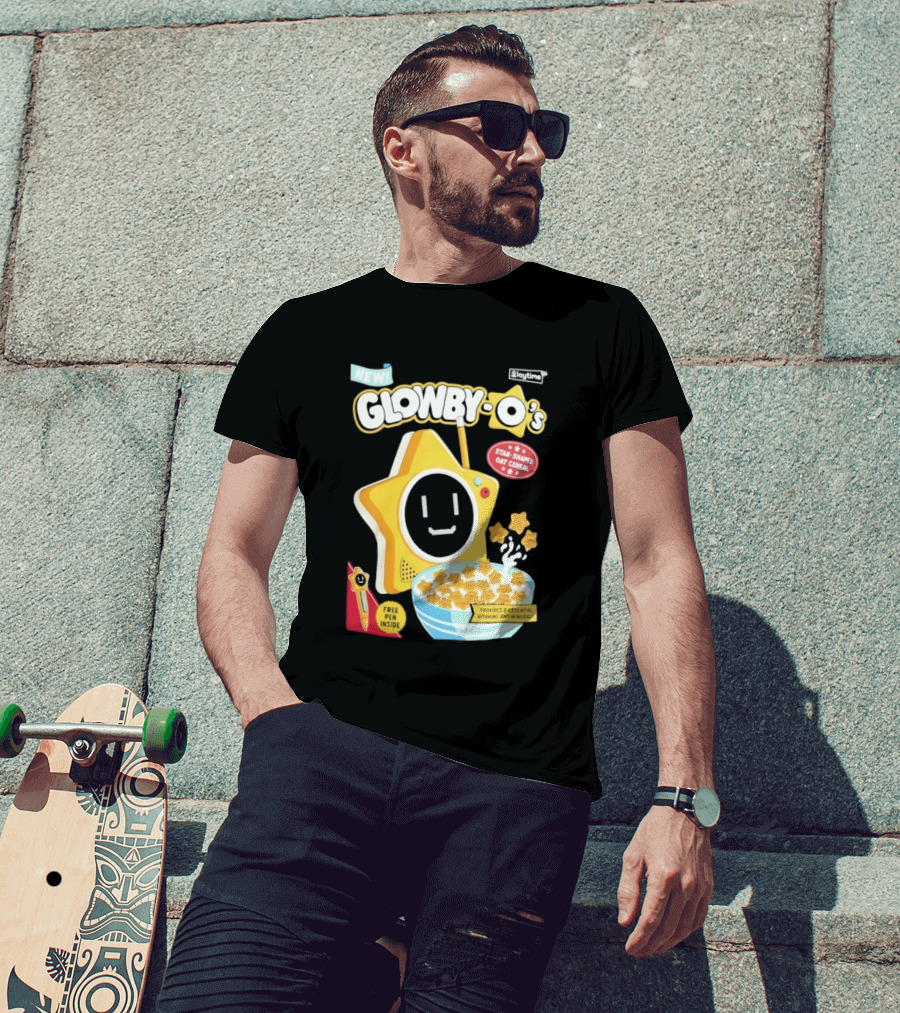 NEW Playtime Co Glowby O's Star Shaped Oat Cereal Box With Smiling Star And Bowl Of Cereal Bites T-Shirt