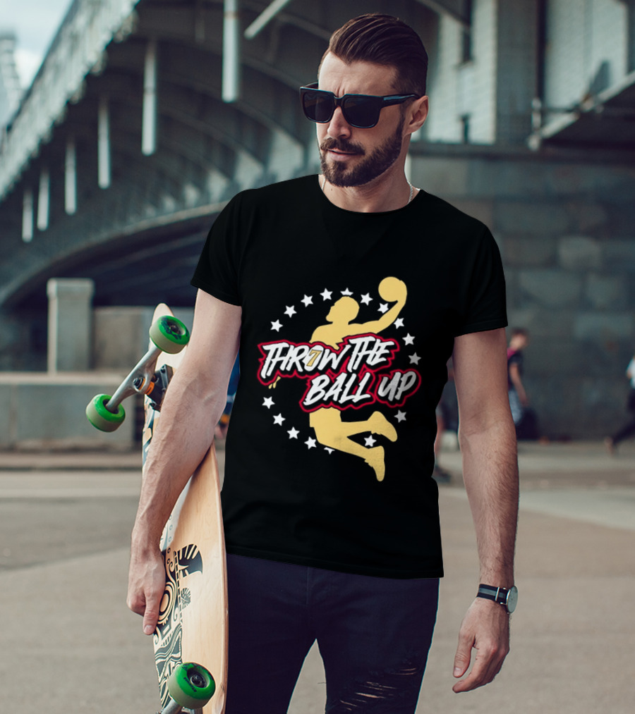 Throw The Ball Up Basketball Player Silhouette With Stars T-Shirt