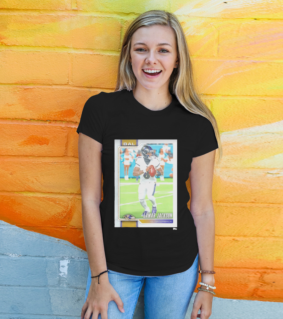 Lamar Jackson Baltimore Ravens Quarterback Topps Trading Card Authentic NFL Edition T-Shirt