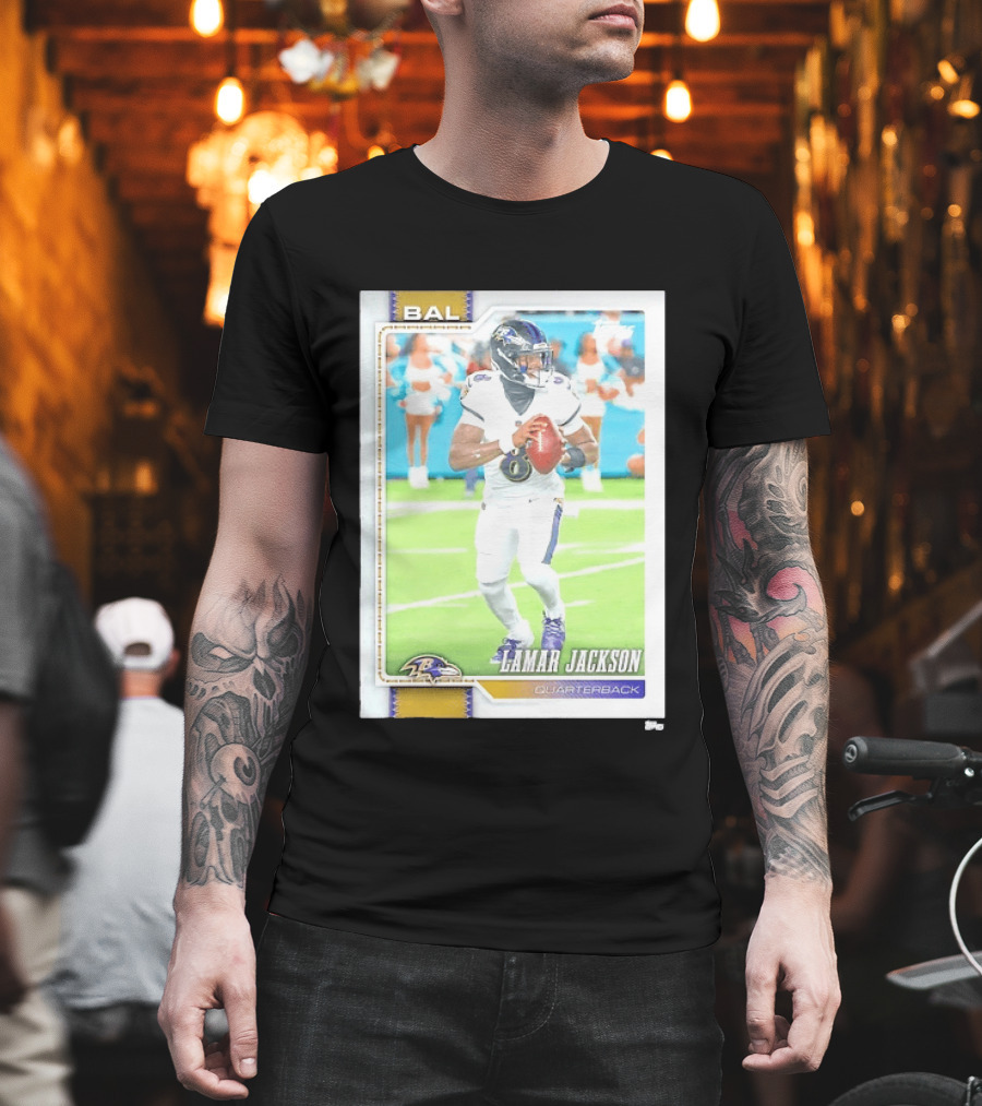 Lamar Jackson Baltimore Ravens Quarterback Topps Trading Card Authentic NFL Edition T-Shirt