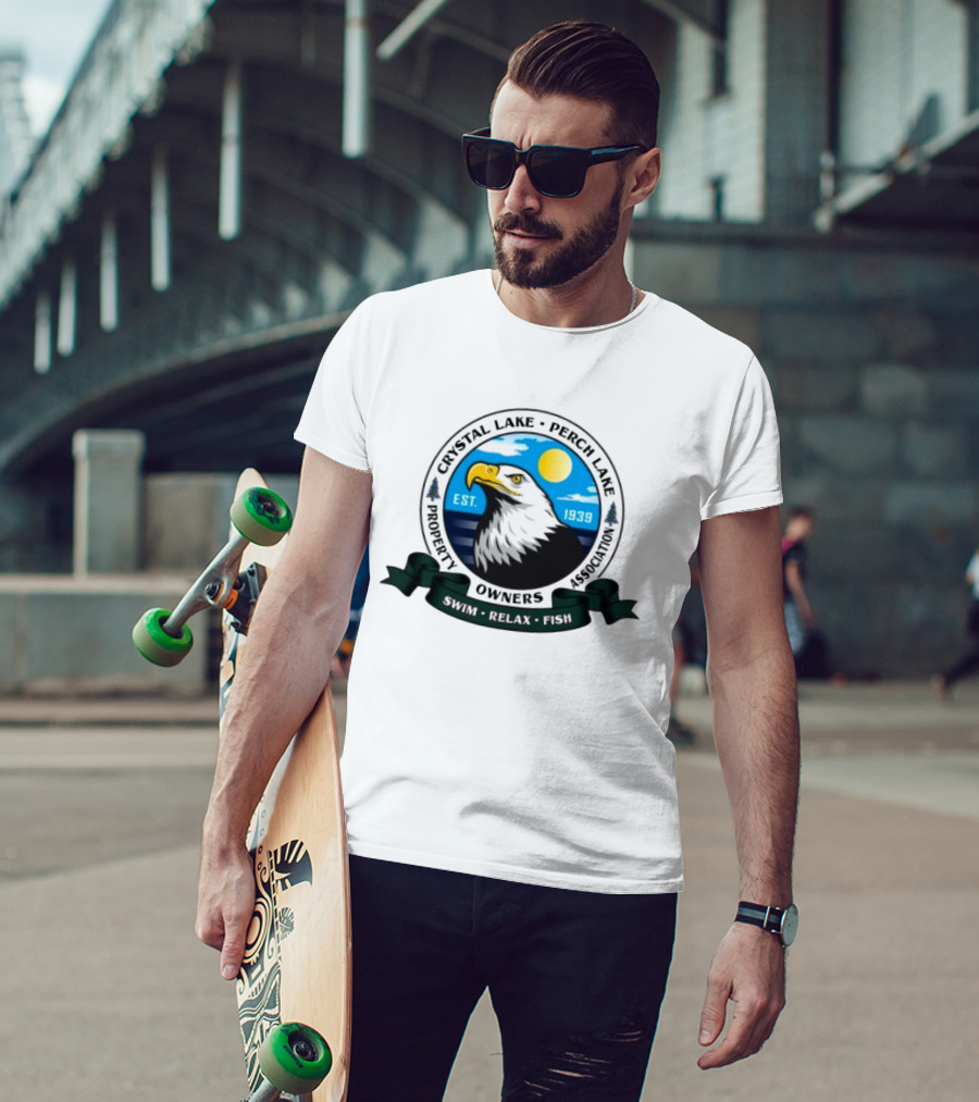Crystal Lake Perch Lake Property Owners Association Eagle Emblem Est. 1939 Swim Relax Fish T-Shirt