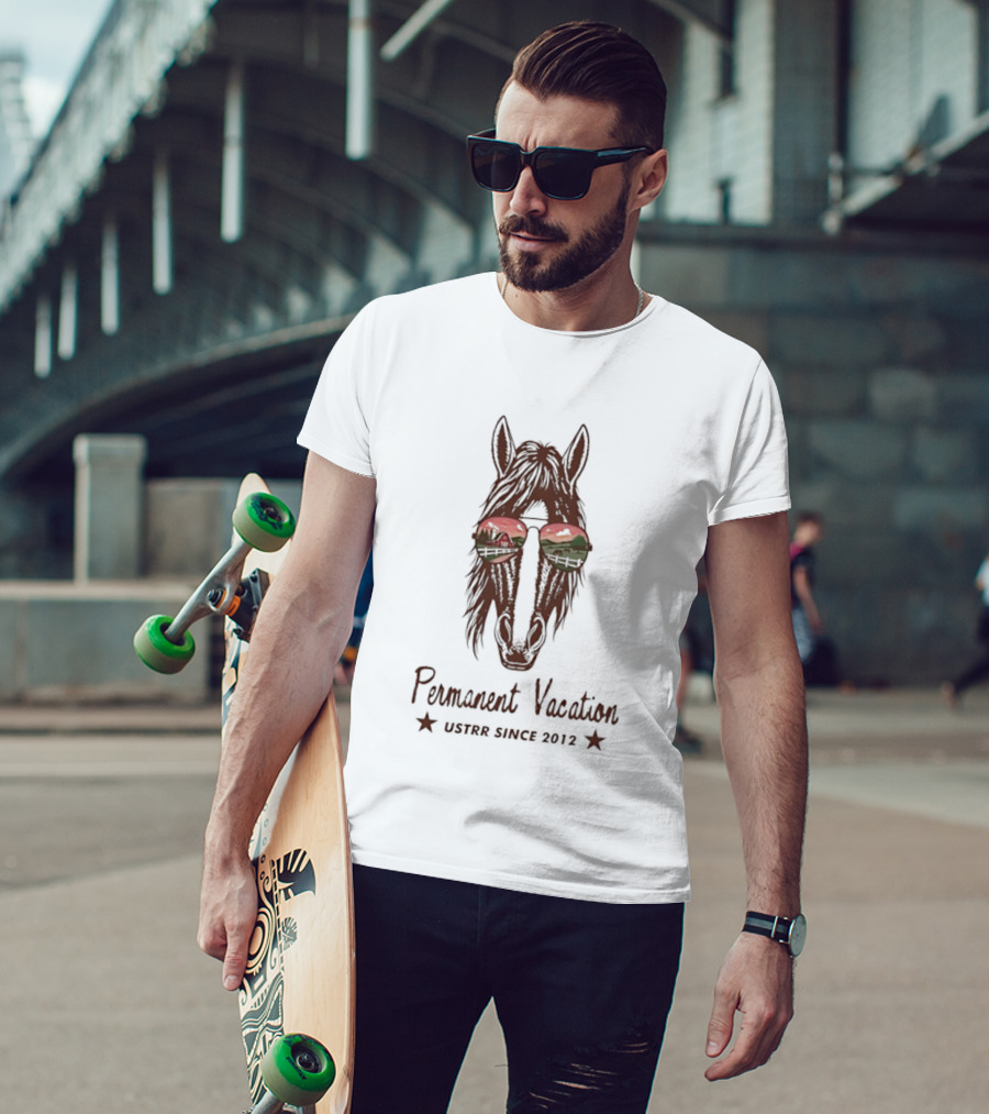 Permanent Vacation Horse USTRR Since 2012 Sunset Glasses T-Shirt