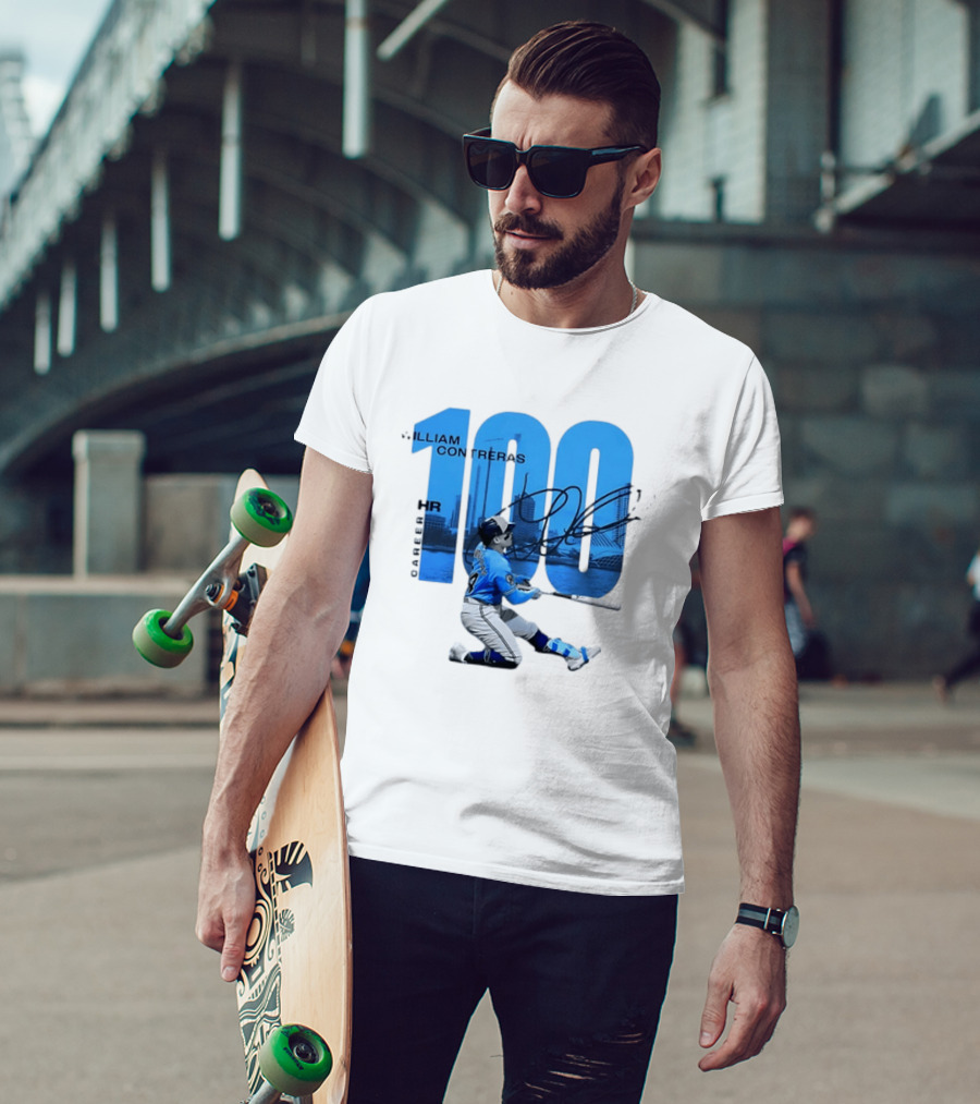 William Contreras Milwaukee Brewers 100 HR Milestone Signature T-Shirt
