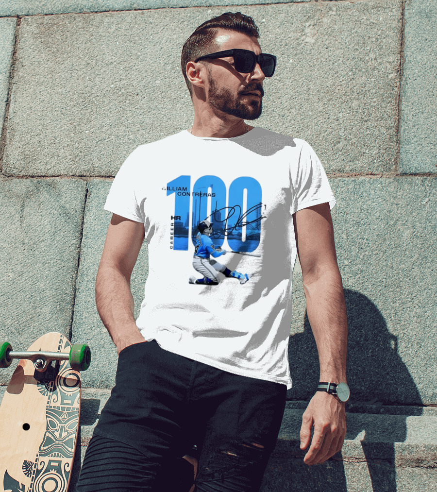 William Contreras Milwaukee Brewers 100 HR Milestone Signature T-Shirt