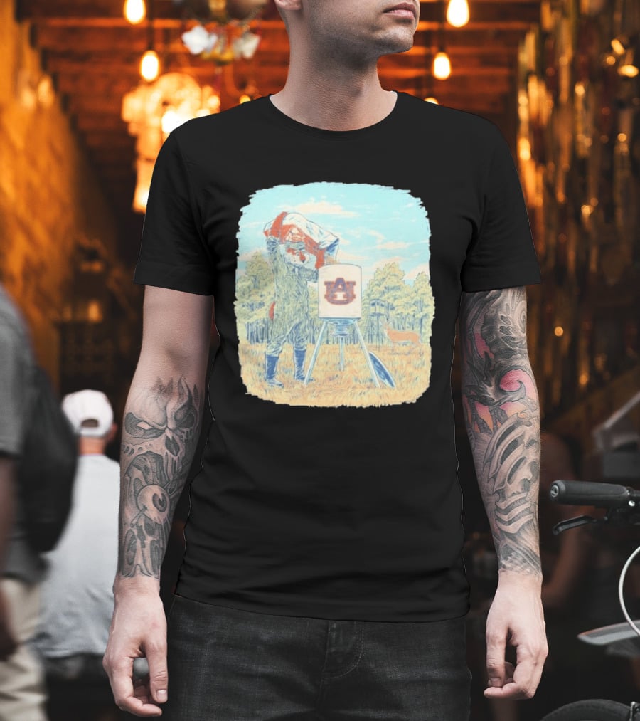 Aubie The Tiger Auburn University Deer Hunting Scene With Feeder And Deer T-Shirt