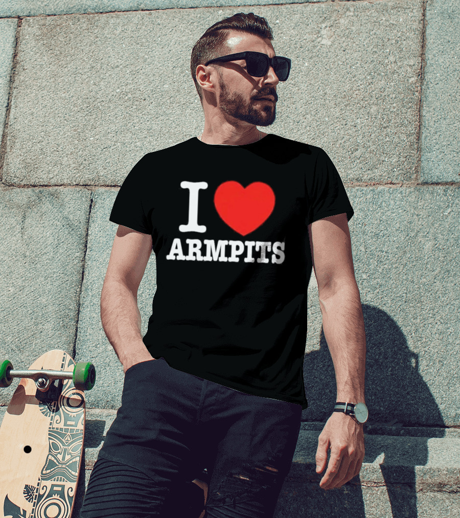 I Love Armpits Fetish Humor Bold White Red Heart T-Shirt