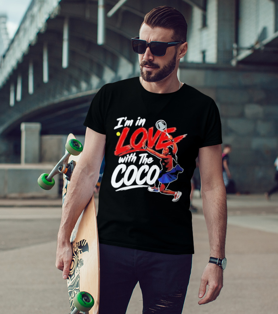 I'm In Love With The Coco Tennis Slam Action Bold Red And White T-Shirt