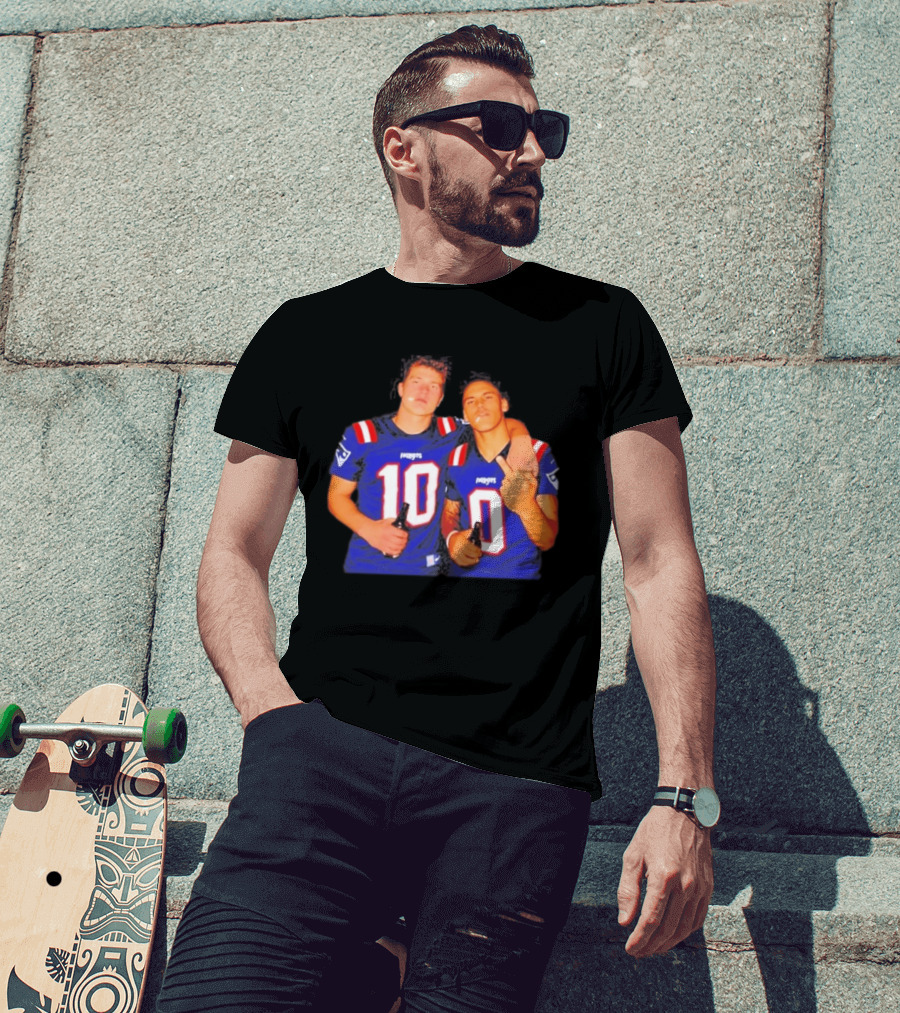 New England Patriots Drake Maye Christian Gonzalez Middle Finger Beer T-Shirt
