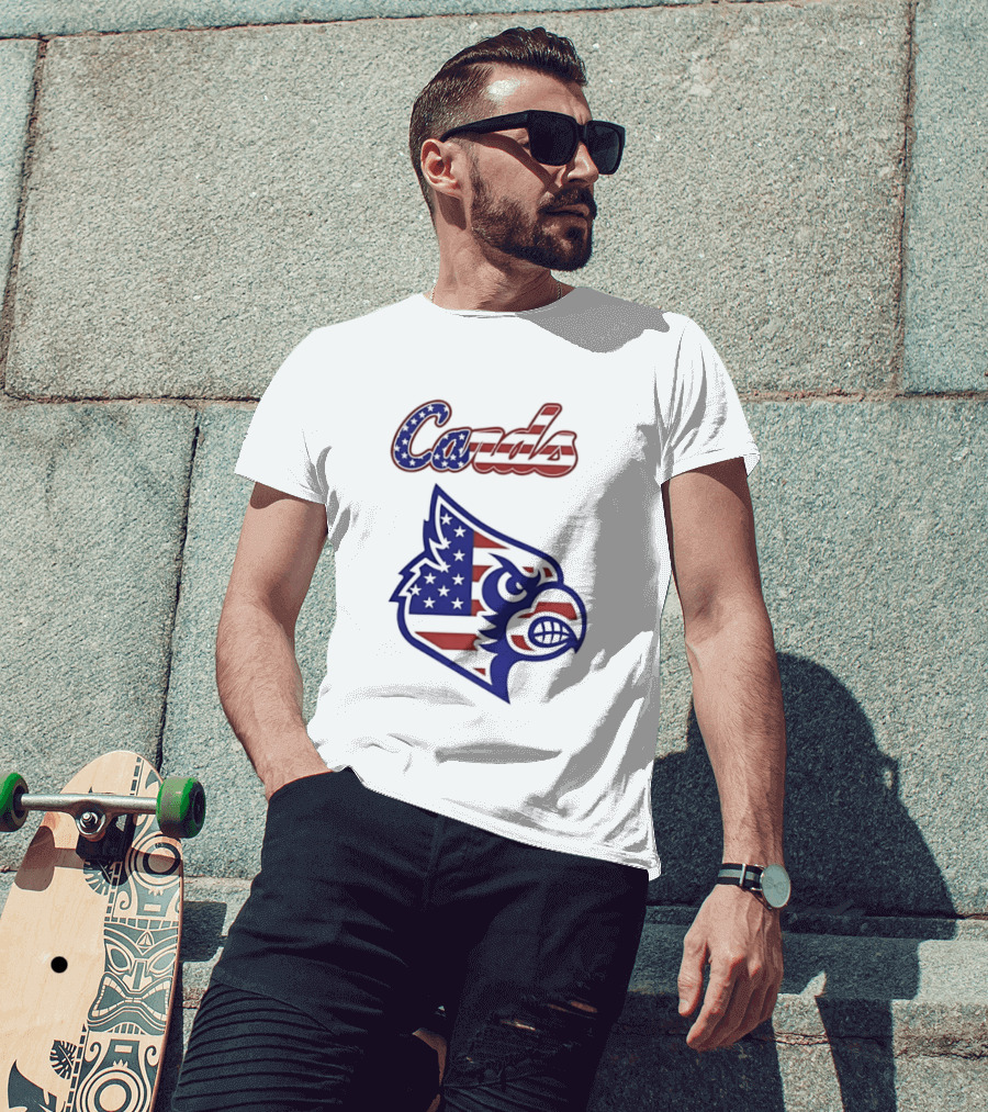 Cards American Flag Cardinal Head Stars Stripes T-Shirt