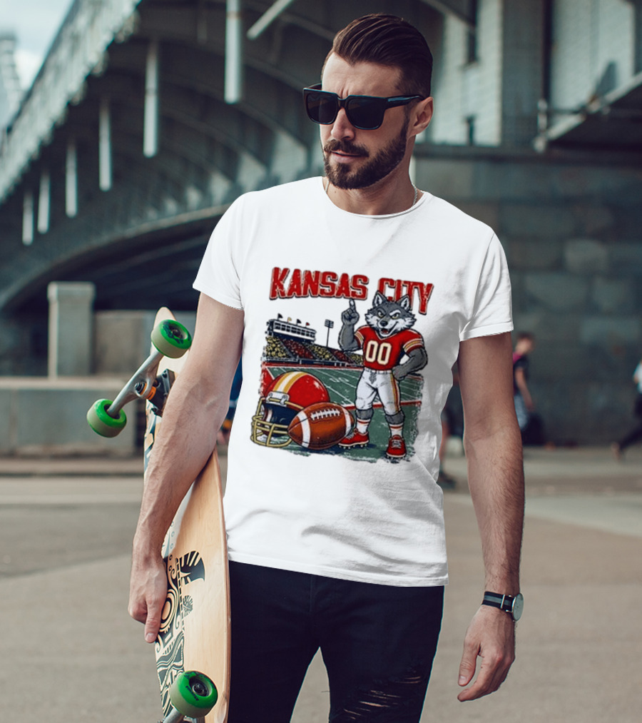 Kansas City Chiefs Wolf Mascot Football Stadium Scene T-Shirt