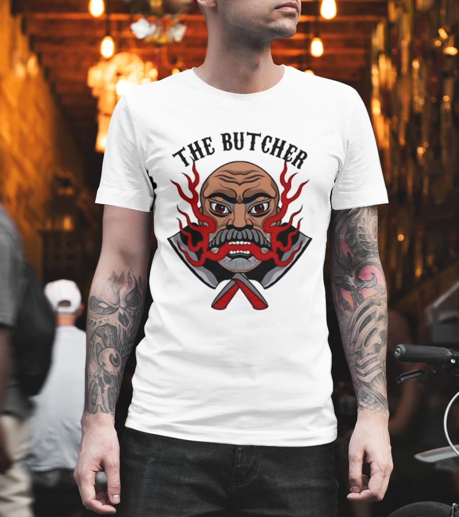 The Butcher AEW Professional Wrestling Skull Flames Axes T-Shirt