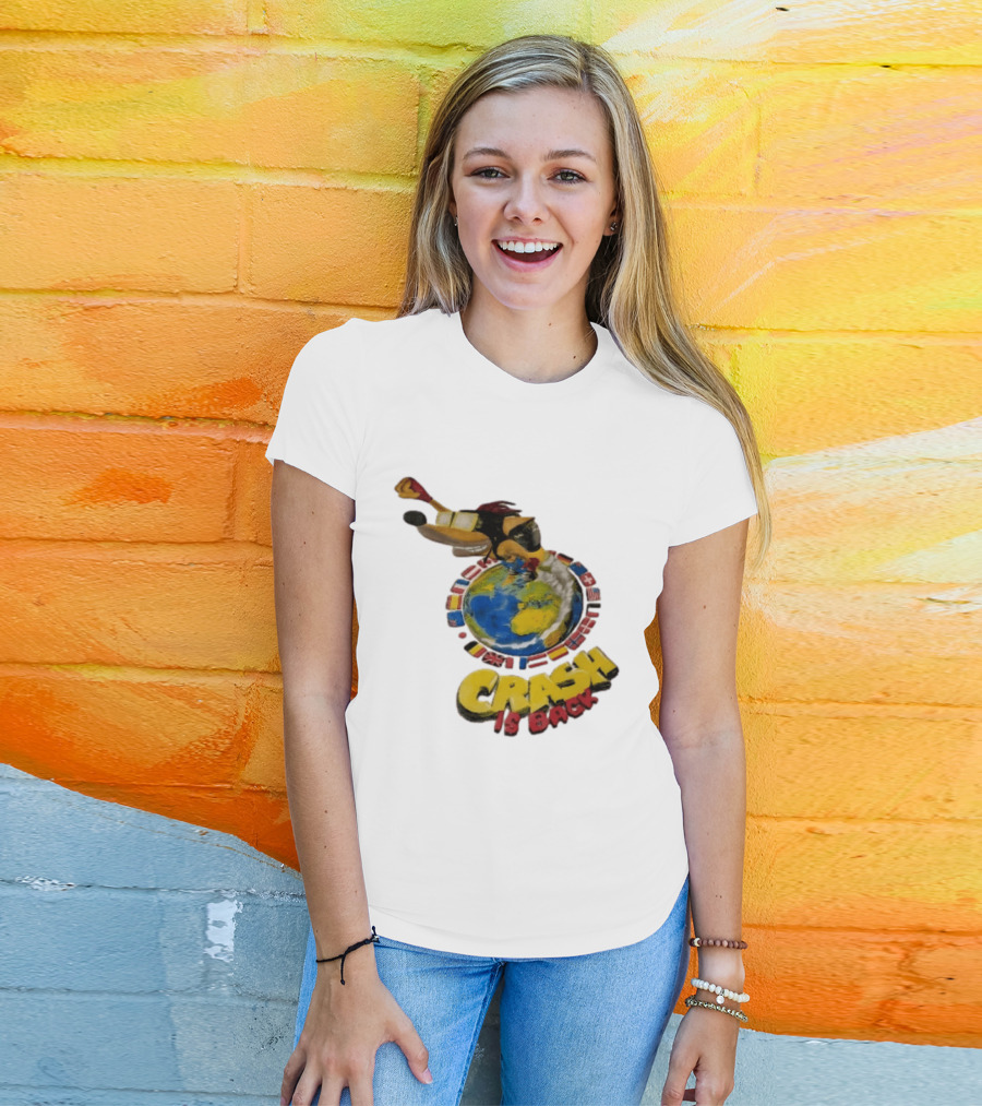 Crash Is Back Jetpack Adventure World Flags Globe Cartoon T-Shirt