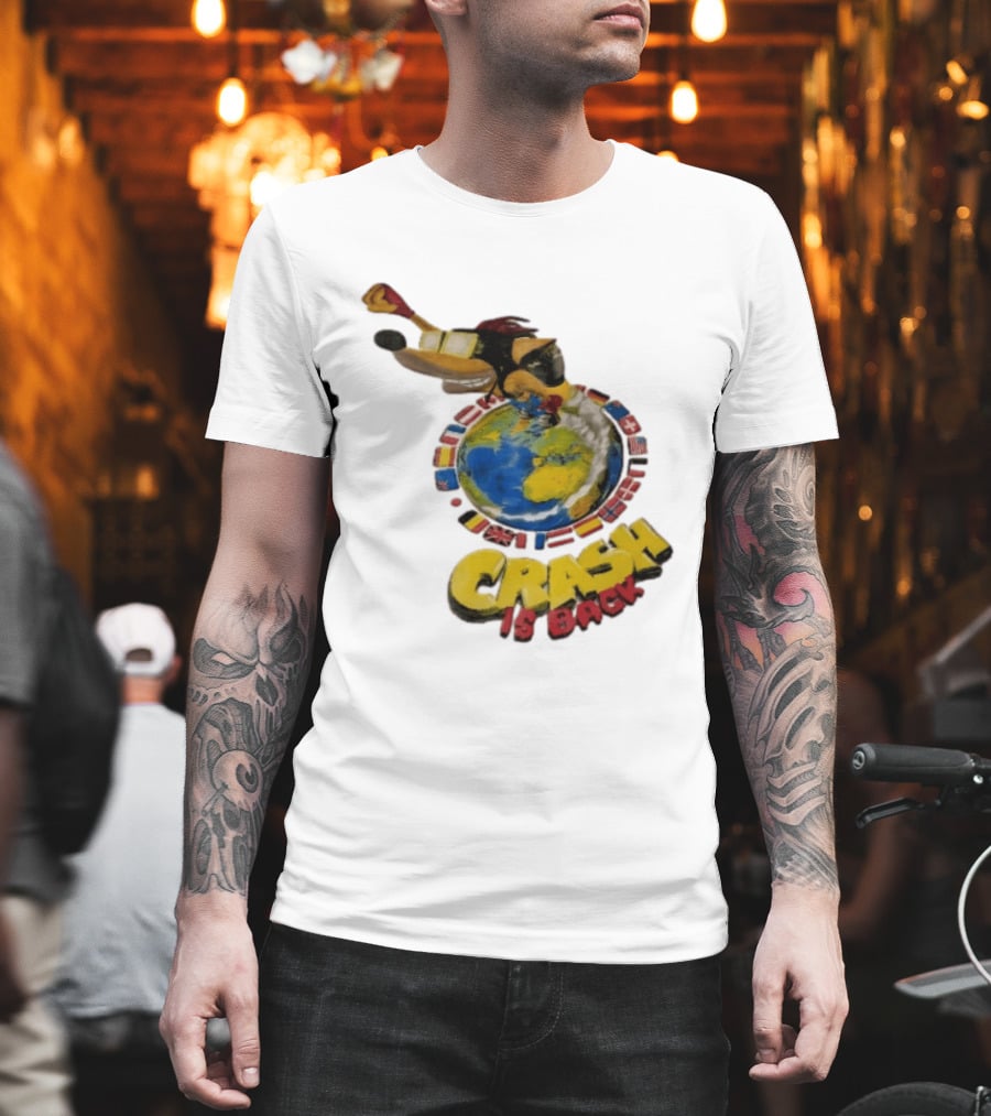Crash Is Back Jetpack Adventure World Flags Globe Cartoon T-Shirt