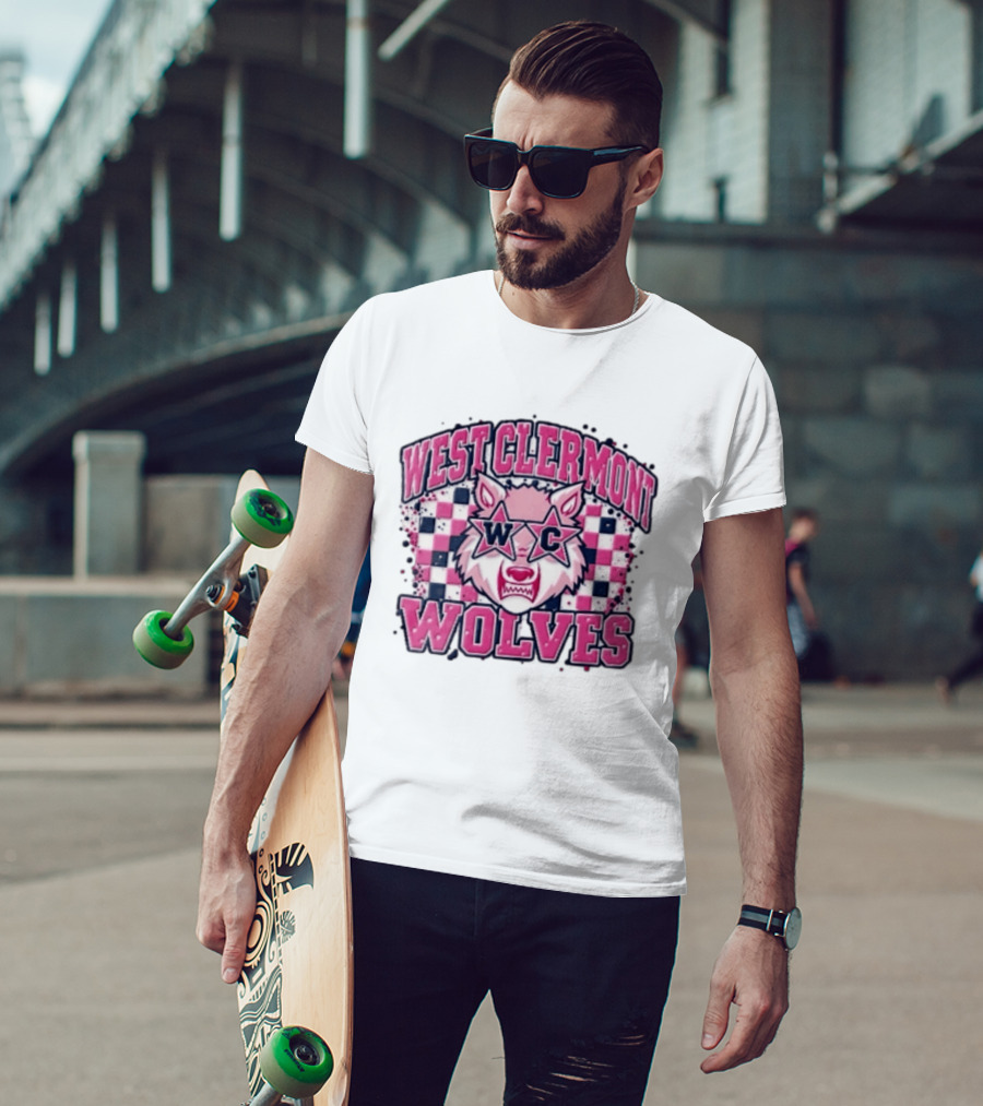 West Clermont Wolves WC Pink Star Sunglasses Checkered T-Shirt