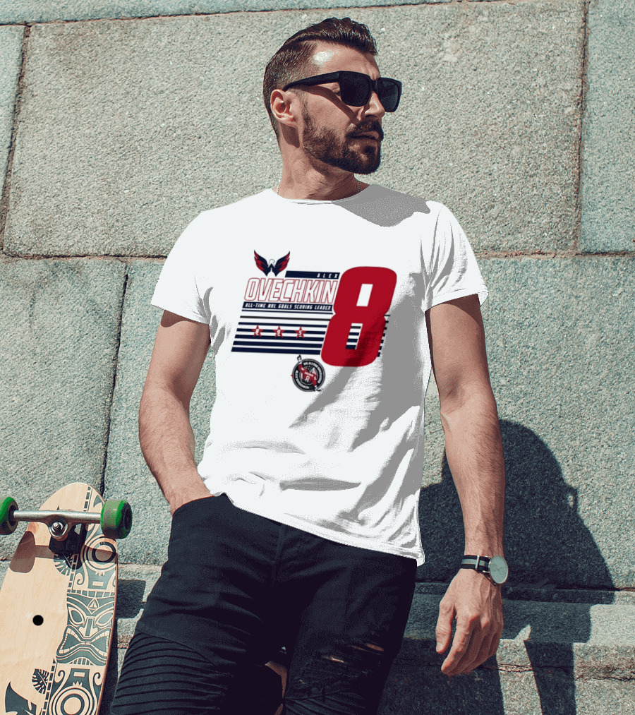 Alex Ovechkin 8 NHL All Time Goals Leader Washington Capitals Stars And Stripes T-Shirt