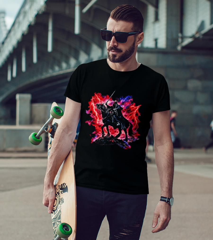 Grim Reaper On Horse With Lightning And Cosmic Galaxy T-Shirt