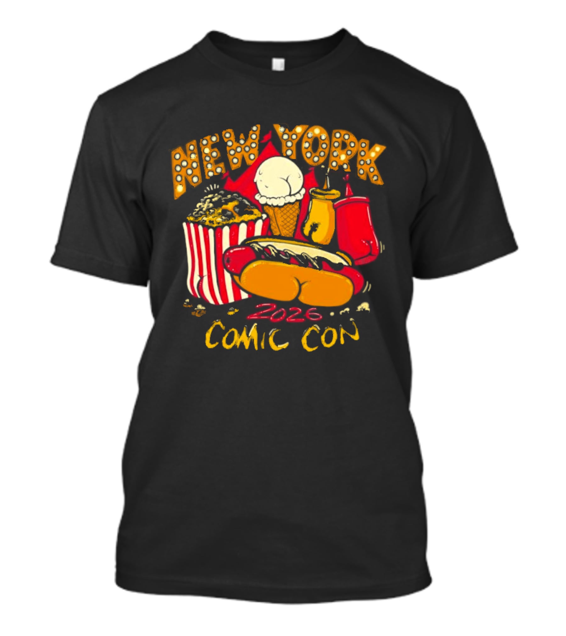 New York Comic Con 2026 Food Fun Hot Dog Popcorn Convention T-Shirt