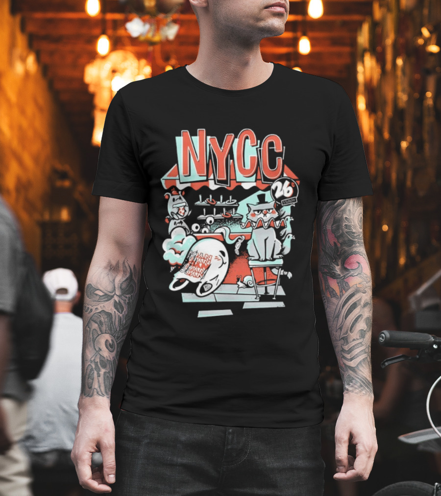 NYCC 26 Cent 1 Throw Carnival Cat Retro Style Comic Fairground Fun T-Shirt