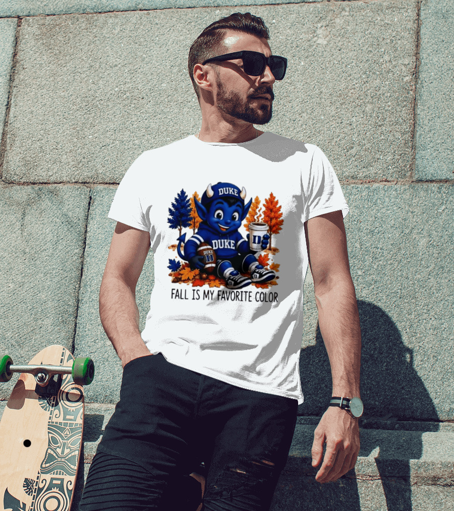 Duke Blue Devils Fall Is My Favorite Color Football Coffee Autumn Leaves T-Shirt