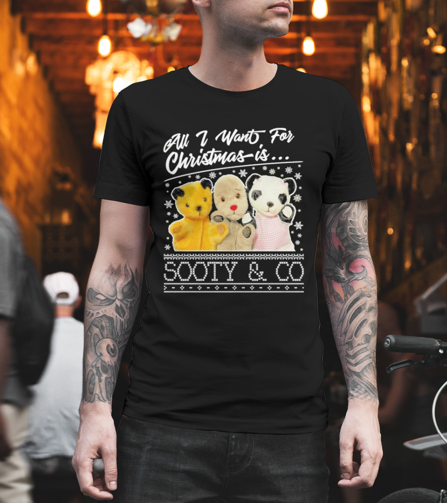 All I Want For Christmas Is Sooty And Co Vintage Stuffed Characters T-Shirt