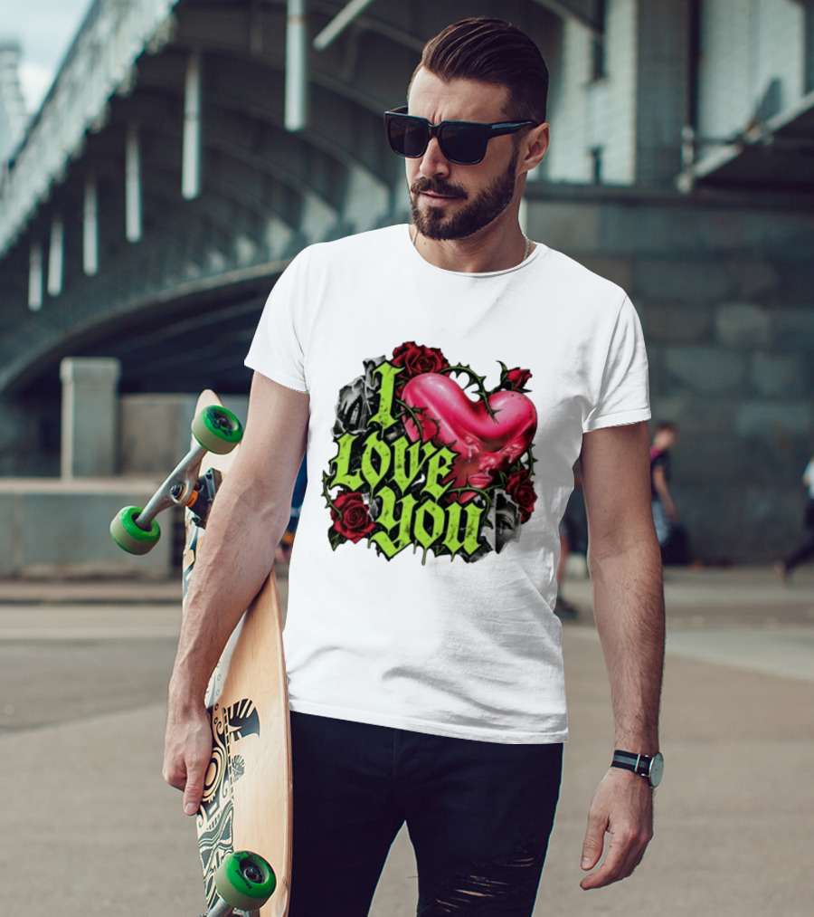 I Love You Gothic Heart Roses T-Shirt