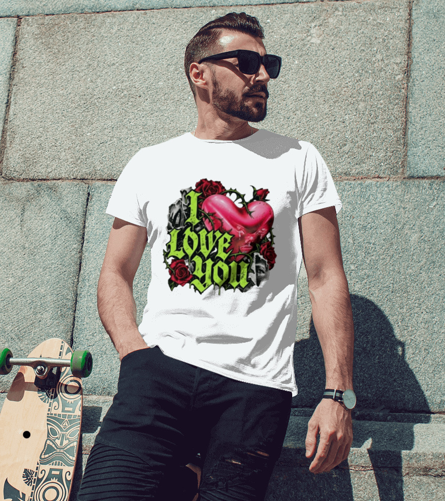 I Love You Gothic Heart Roses T-Shirt