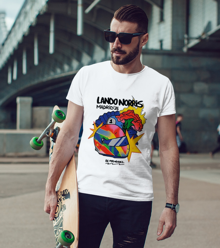 Lando Norris Madrid '26 Helmet Vibrant Art Explosion T-Shirt