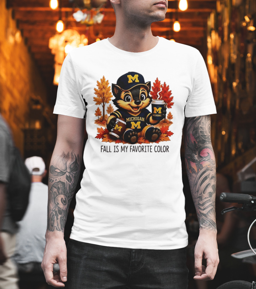 Michigan Wolverines Fall Is My Favorite Color Mascot Coffee Football T-Shirt