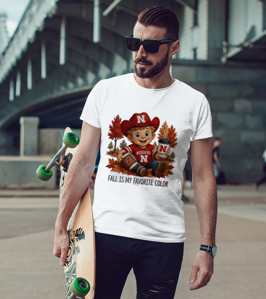 Nebraska Huskers Fall Football Kid Holding Coffee And Ball T-Shirt