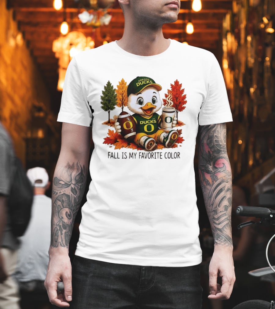 Oregon Ducks Fall Is My Favorite Color Cute Mascot Football Autumn Leaves T-Shirt